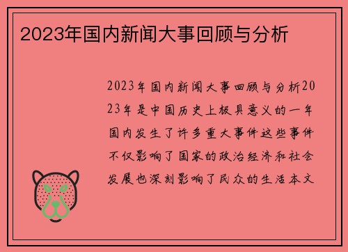 2023年国内新闻大事回顾与分析